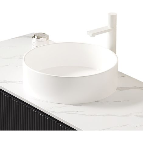 Lavabo à poser rond en céramique blanche 36 cm, sans trou de robinet, sans meuble, REDOM (1/5)