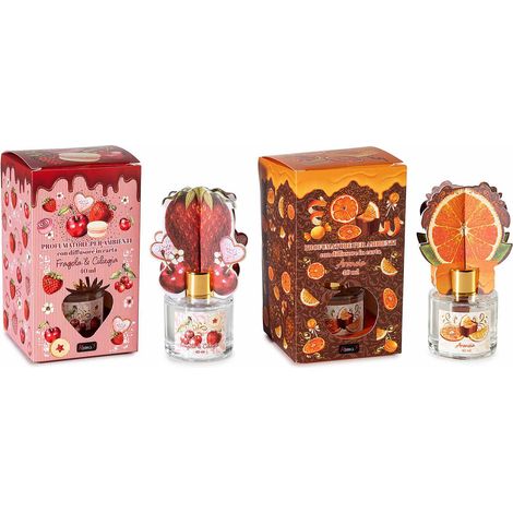 Profumatori per ambiente con diffusore 3D in carta assorbente sagomata con stampa fragole / arancia, set da 4 pezzi, Ø 5 cm x 6,5 H (con stick 15)