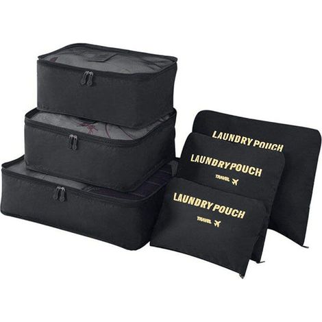 Ensemble de 6 organiseurs de valise en tissu Oxford, couleur noire (1/5)