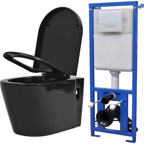 WC suspendu avec réservoir encastré, en céramique noire (1/5)