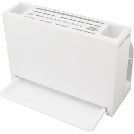 Porte-couteaux de cuisine blanc, bloc à couteaux mural et de comptoir, grande capacité de rangement avec égouttage et porte-baguettes magnétique. (1/5)