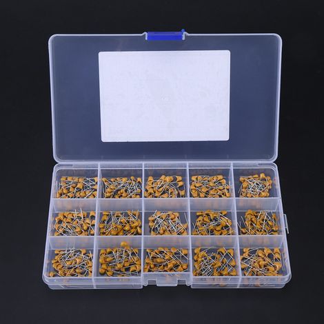 Kit d'assortiment de 450 condensateurs céramiques multicouches de 15 valeurs (10 pF à 100 nF) avec boîte. (1/5)