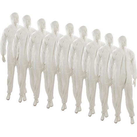 Dapetz ® 10 Pack Disposable Coverall Protective Suits Overall Suits with Hood XXL 185cm 73", Elastic Cuffs, Ankles, and Hood, Zip Front Opening for Painting, Cleaning, Safety Workwear, Men, Women (1/5)