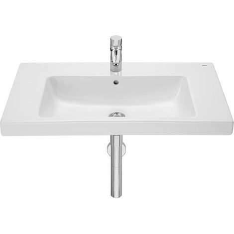 Roca – Vasque suspendue en porcelaine blanche 800x460x75 mm – Forme rectangulaire – Installation murale avec tablette intégrée – Compatible siphons AQUA