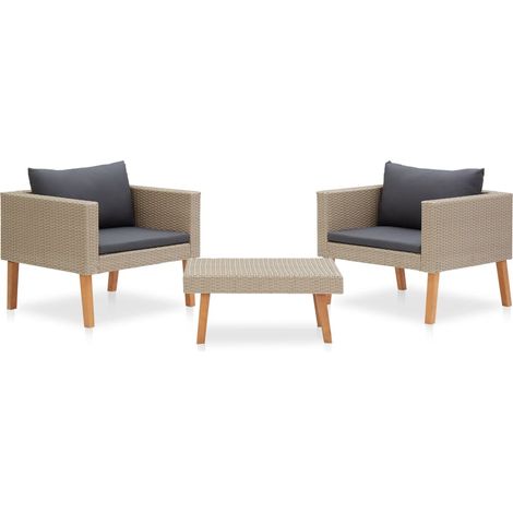 Set de muebles de jardín 3 pzas y cojines ratán sintético beige vidaXL