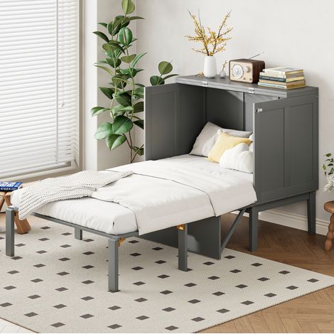 MEUBLIV Lit escamotable 90x200 cm gris – gain de place vertical, sans matelas (1/5)