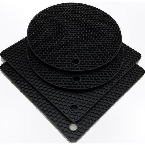Lot de 4 patins antidérapants en silicone nid d'abeille, 2 ronds et 2 carrés pour four, barbecue et cuisine (1/5)