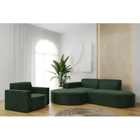 Sofa Set 2-teilig Sessel und Ecksofa PALMA XS Stoff Opera Grün Ottomane Links (1/3)