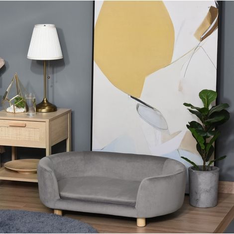 Divano per animali in velluto grigio 86 x 55 x 33 cm con gambe in legno HAVRYA (1/5)