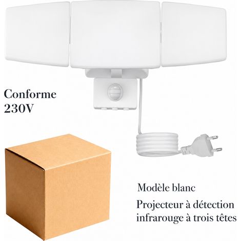 Projecteur mural LED extérieur 3 têtes KMY208W blanc 230V avec détecteur PIR IP65 blanc kmy208w 720 g – Livraison gratuite