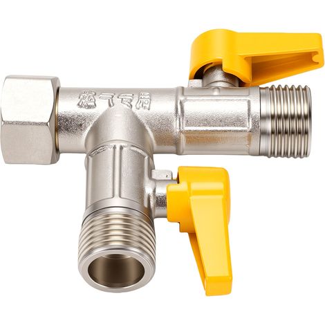 Vanne à gaz en laiton à 3 voies, type T 1/2 pouce, avec répartiteur pour tuyaux de chauffe-eau. (1/5)