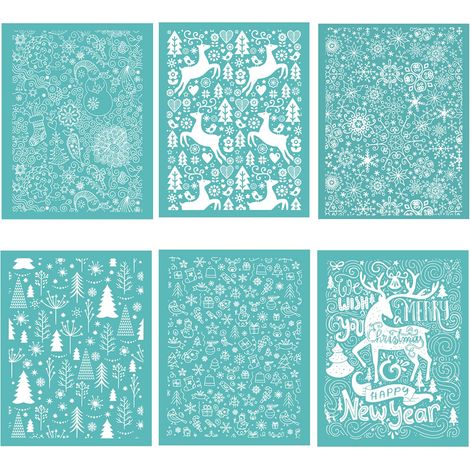 Lot de 6 pochoirs en sérigraphie autocollants réutilisables pour décoration/impression sur bois/tissu/mur/tasse/assiette/verre/papier, décorations de Noël (21,6 x 27,9 cm) (1/5)
