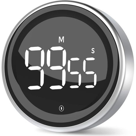 Minuterie Cuisine Numérique - Affichage LED Grand Écran - Réglage Par Rotation - Fixation Magnétique Ou Sur Table - Volume 3 Niveaux - 1 Pièce (1/5)