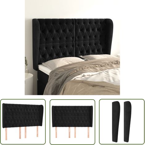 The Living Store Tête de lit avec oreilles Noir 147x23x118/128 cm Velours - Tête De Lit - Literie - Meuble De Chambre - Velours - Noire (1/5)