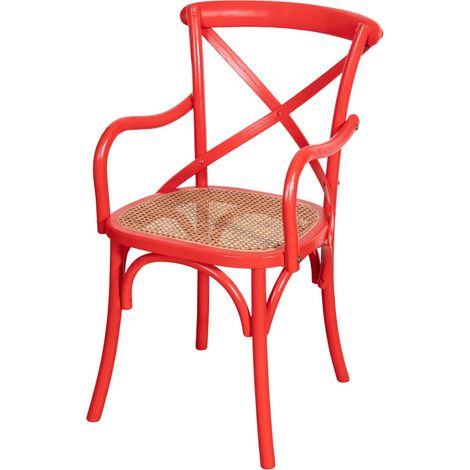 Vintage-Thonet-Stuhl aus Holz und Rattan, 43x50x89 cm, rustikaler Sessel mit Armlehnen, Küchen-Esszimmerstuhl, moderner Stuhl