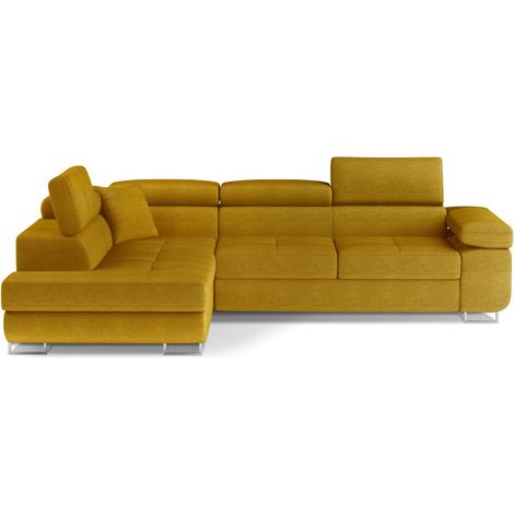 Sofá de esquina convertible MENTON amarillo rizo - Ángulo izquierdo con compartimento de almacenamiento (1/5)