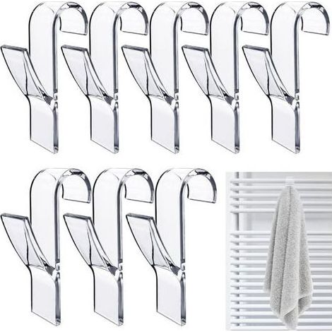 8 Pcs Crochet Radiateur Rond, Crochet à serviettes Blanc, Crochet Serviette Salle De Bain, Crochet Radiateur Seche Serviette, Patere Seche Serviette,Tous Les Radiateurs Standards (Transparente) (1/4)