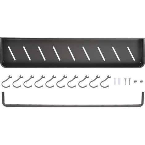Étagère de douche murale 60 cm avec barre et 10 crochets, porte-serviettes et organiseur de shampoing pour salle de bain (1/5)