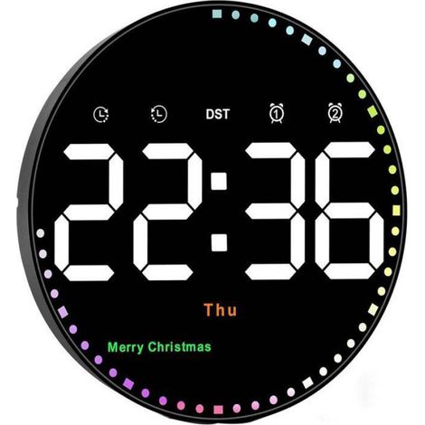 Horloge murale numérique, 25 cm (10 pouces), grand écran avec télécommande, luminosité réglable, calendrier, température, (1/5)