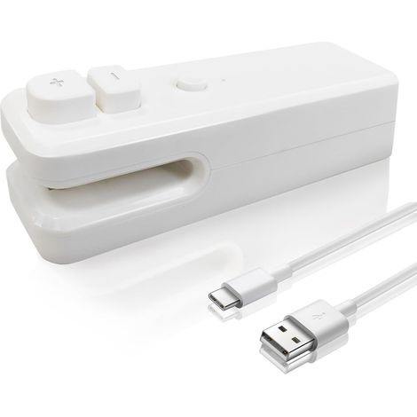 GABRIELLE Mini scelleuse, scelleuse sous vide et machine de découpe, thermoscelleuse rechargeable 2 en 1 pour sacs de conservation des aliments, collations, fruits, biscuits frais (blanc) (1/5)