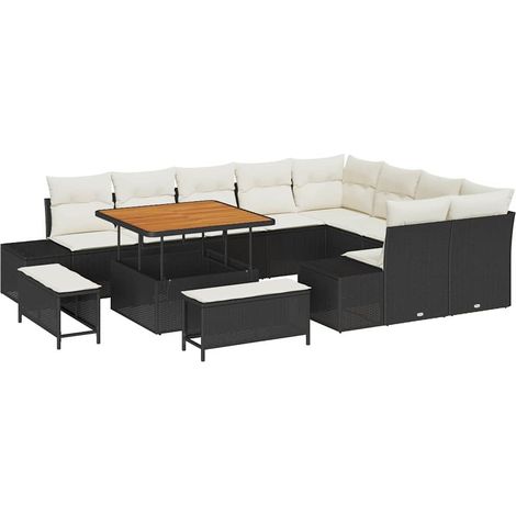 Garden Sofa Set with Cushion 12 pcs Black Poly rattan vidaXL