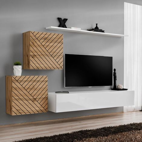 Ensemble Meuble TV "Switch Lamel V" 250cm Blanc & Naturel (1/5)