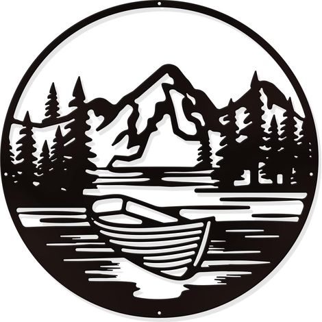 Schwarzes Wanddekor, Bergschiff-Wandkunst aus Metall, kreative Schmiedeeisen-Silhouette, Heimdekoration