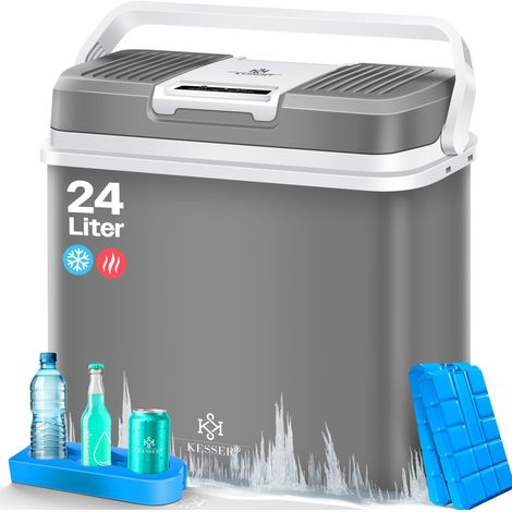 KESSER® 24 Liter Kühlbox KÜHLT und WÄRMT Thermo-Elektrische Kühlbox 12 Volt und 230 Volt Mini-Kühlschrank für Auto und Camping Grau