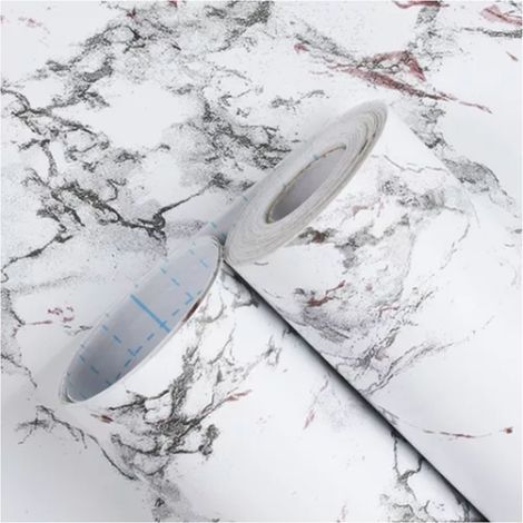 Papier peint adhésif effet marbre blanc pour la décoration de votre salon et cuisine. (1/5)