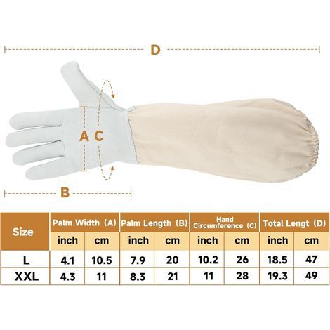KINGLAKE gants d'apiculture en peau de chèvre avec poignets élastiques et respirants, gant apiculteur convient aux hommes et aux femmes, taille L (1/4)