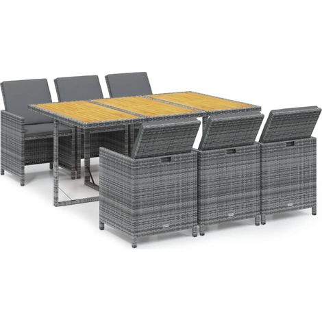 Maison Exclusive - 7-tlg. Garten-Essgruppe mit Kissen Poly Rattan