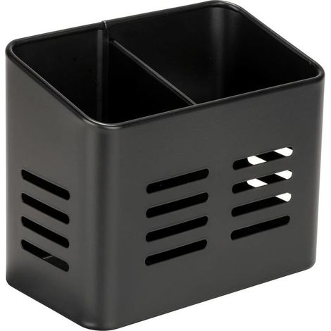 Panier à couverts corbeille pour extérieur en métal thermolaqué noir, rangement élégant pour couverts de cuisine outdoor (1/5)