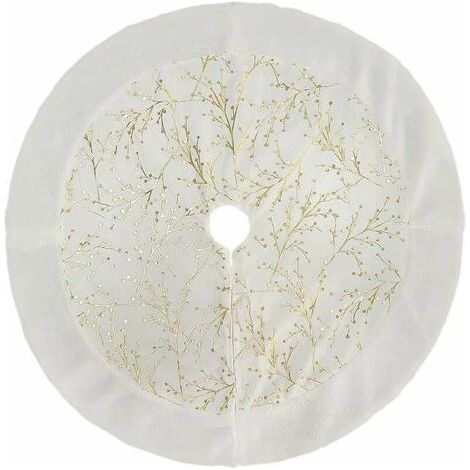 T-shirt cadeau de Noël, tapis de Noël en velours épais blanc et or de 122 cm (48 pouces) avec base en bois et peluche en fausse fourrure. (1/5)