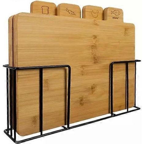 Isoliertes Schneidebrett-Set mit Ständer – Bambus – 5-teilig
