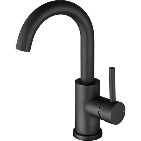 Robinet de salle de bain, Robinet de salle de bain/cuisine petit, 360° pivotant, mitigeur monocommande, robinet de lavabo en acier inoxydable noir (1/5)