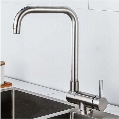 Robinet mitigeur d'évier de cuisine pliable, mitigeur de cuisine à 1 trou, bec pivotant, robinet de cuisine en acier inoxydable, poignée unique, brossé