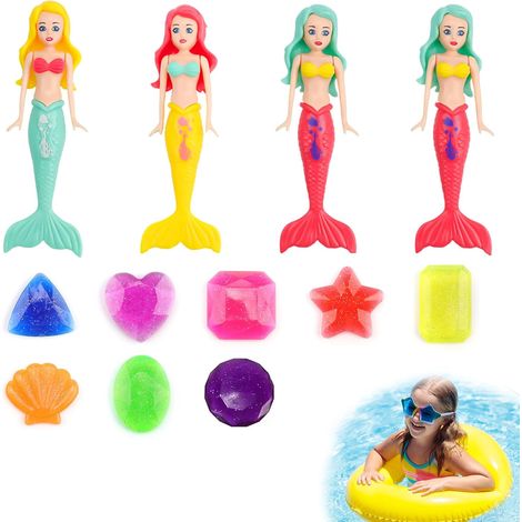 Pool Toy, 12 Pieces Children's Pool Toy, Pool Game Set, Colorful Gems and Mermaid Toys, for Beach Treasure Hunt and Diving Training (1/4)