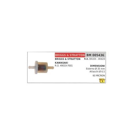 Filtro CARBURATORE BRIGGS&STRATTON - KAWASAKI Øesterno 35mm Øattacchi 6,5mm 60 MICRON