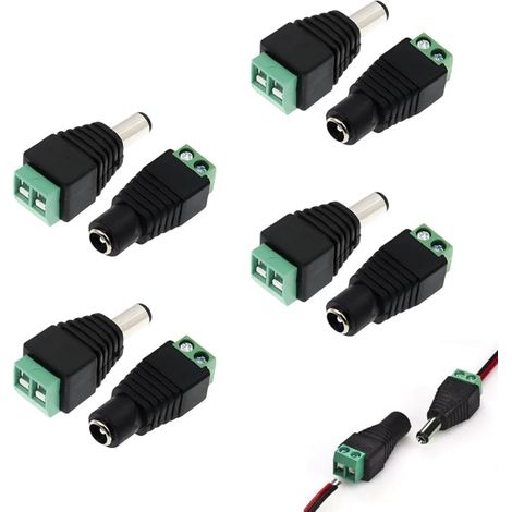 Connecteur 12V, 4 Paires Connecteur DC 5.5mmx2.1mm, Prise Alimentation DC Femelle, Fiches d'alimentation DC Mâle et Alimentation 12V,Adaptateur pour Caméra de Vidéosurveillance et Barre Lumineuse LED (1/5)