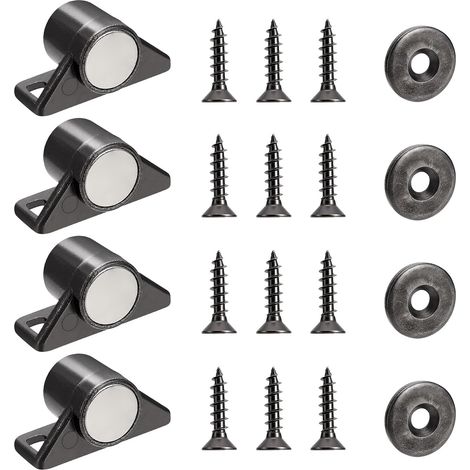 noir 4PCS Aimant pour Porte Placard Loquet de Porte Magnétique Fermeture de Porte Aimantée avec 4 Rondelles et 12 Vis Fermeture Magnétique Placard pour Meuble, Armoire, Cabinet (1/5)