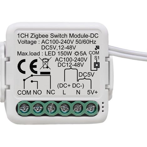 Module de commutateur de relais intelligent 1 Canal Zigbee, contact sec AC/DC, compatible avec Google Home (1/5)