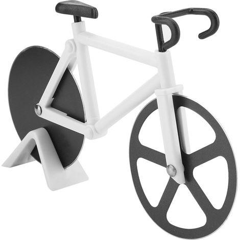 Pizzamesser im Retro-Fahrradstil, Teigschneider mit zwei Rädern, weißes Küchengerät, trendiges Accessoire zum Schneiden von Kuchen und Pizzen. (1/5)