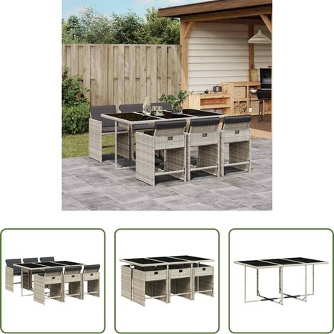 vidaXL Table de jardin - Ensemble à manger de jardin et coussins 7 pcs gris clair rotin (1/5)
