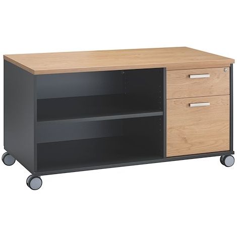 Console 2 tiroirs décor chêne clair - corps anthracite - Exprim - Maxiburo (1/4)