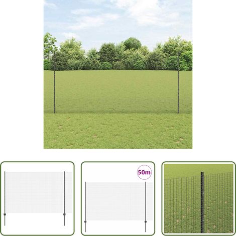 vidaXL Außenzaun -  Zaun mit Pfosten Grau 1,5 x 50 m Stahl und PVC (1/5)