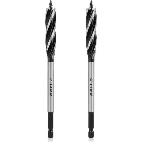 2PCS Mèche à Bois 14mm x 165mm, Foret à Tarière en Acier Haute Teneur en Carbone, Mèche à Bois Auto-alimentée avec Tige Hexagonale 1/4 Pouce, Perçage Précis et Rapide (14MM-2PCS) (1/5)