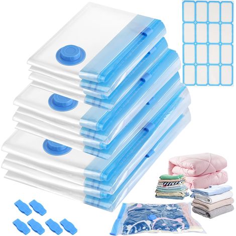 6 Pièces Sac Rangement sous Vide Aspirateur, Sac sous Vide Vetement Aspirateur avec Valve Étanche à L'air et 16 étiquettes, Sac De Rangement sous Vide avec Fermeture Éclair, Sac Rangement sous Vide (1/5)