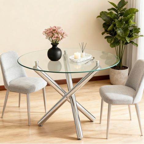 Tavolo pranzo rotondo vetro e metallo silver OKMYHOME (1/5)