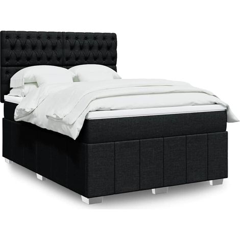 vidaXL Sommier à lattes de lit avec matelas Noir 140x190 cm Tissu (1/5)