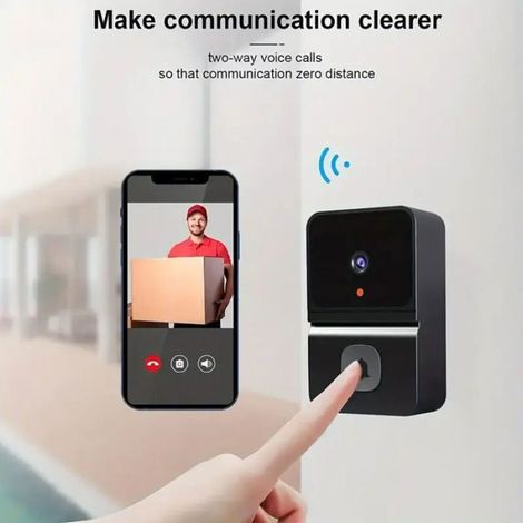 Sonnette Intelligente - Caméra De Sécurité - Audio Bidirectionnel - WiFi 2,4 GHz - Vision Nocturne - Batterie 800 Maha - Noir (1/5)